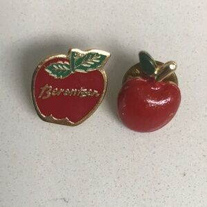 Vintage  2 Apple Hat /Lapel Pins  Berentzen Apple Liquor and Red Apple